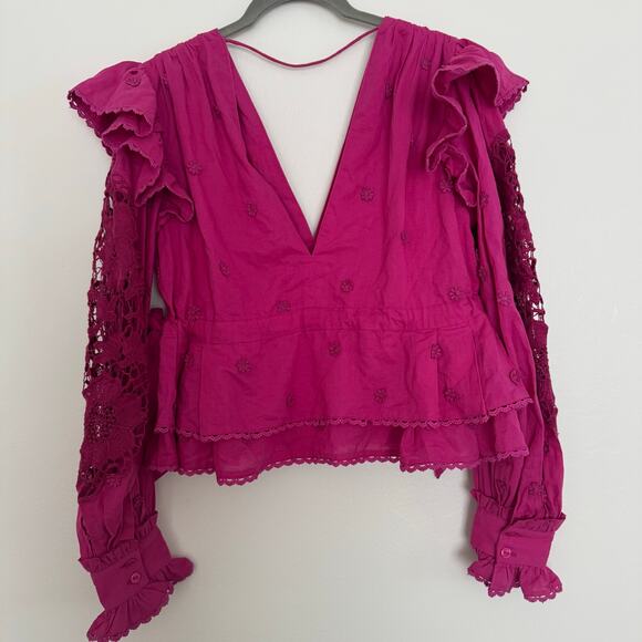 Farm Rio Pink Long Sleeve Blouse in Vibrant Pink - Picture 6 of 8